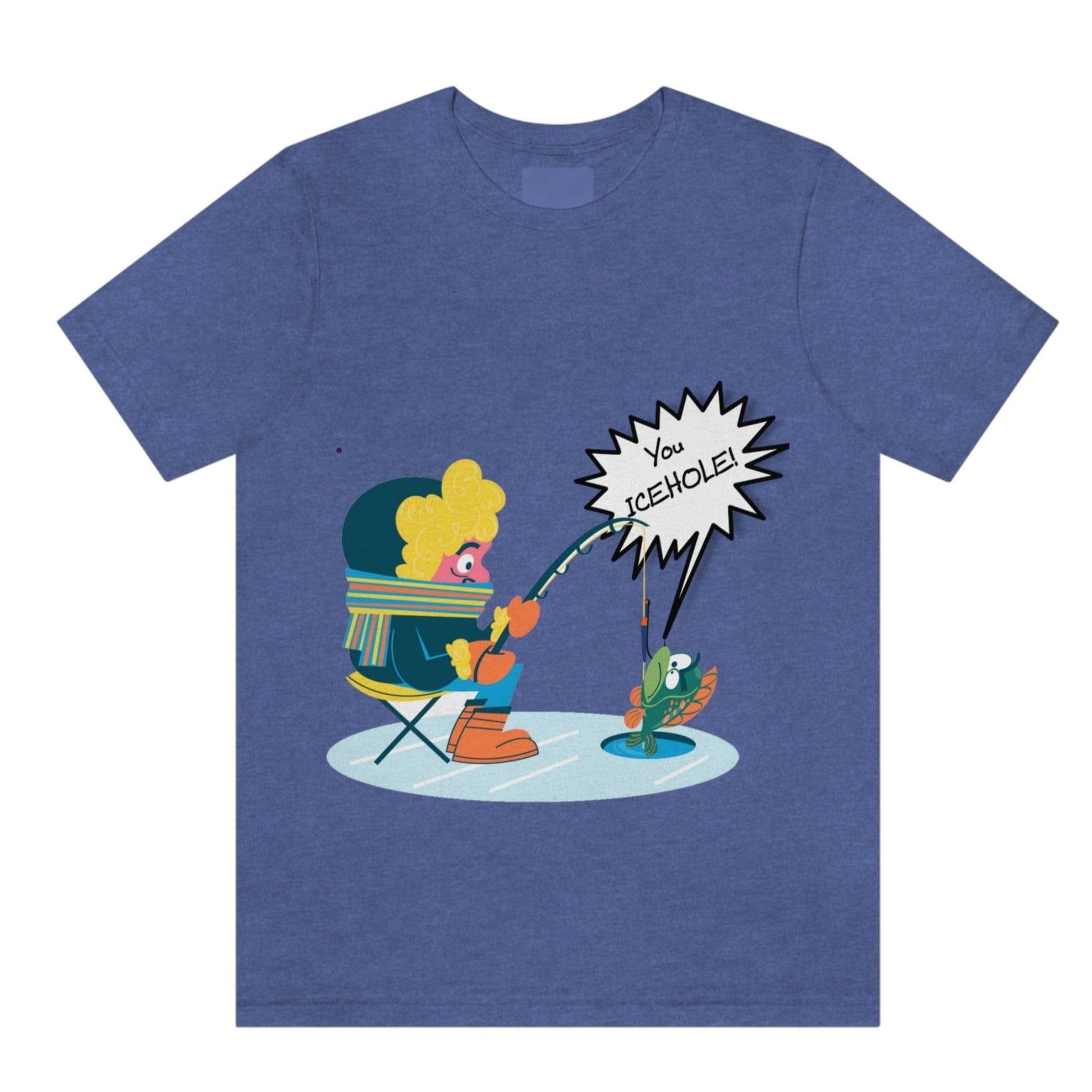 Ironic Funny Ice Fishing T Shirt, Fun Silly Goofy Shirt, Soft Bella Canvas Heather True Royal / 2XL