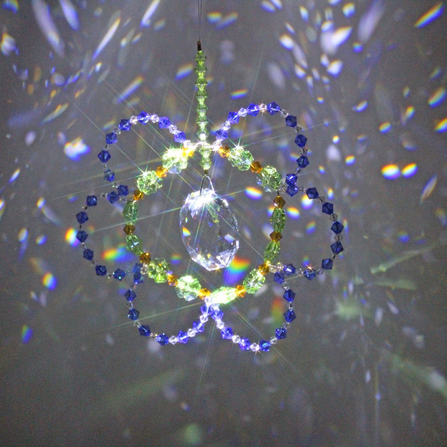 Swarovski Crystals Prism Mobile Window Suncatcher Rainbow Ornaments Sun Catcher Blue Flower