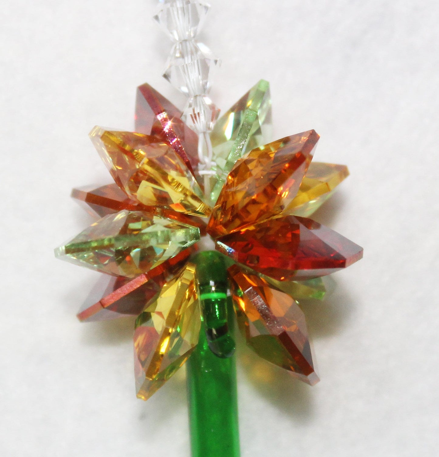Sunlight Catcher, Crystal Window Suncatcher, Mindfulness Gift, Crystal Hanging Rainbow Maker With Swarovski Crystals Earth Tone Teardrop close up