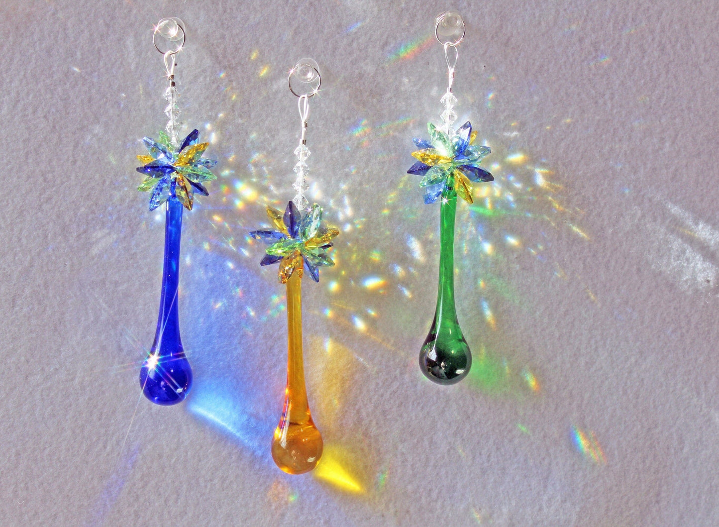 Sunlight Catcher, Crystal Window Suncatcher, Mindfulness Gift, Crystal Hanging Rainbow Maker With Swarovski Crystals Colorful Teardrops