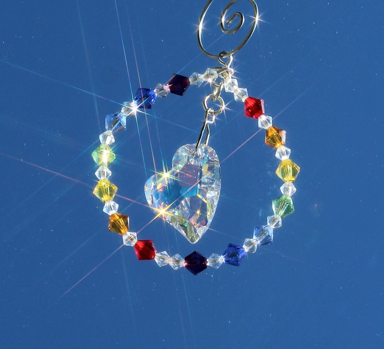 Crystal Sun Catcher, Light Catcher for Feng Shui, 15th Anniversary Gift, Rainbow Maker, Window Hanging Prism Suncatcher, Heart Chakra