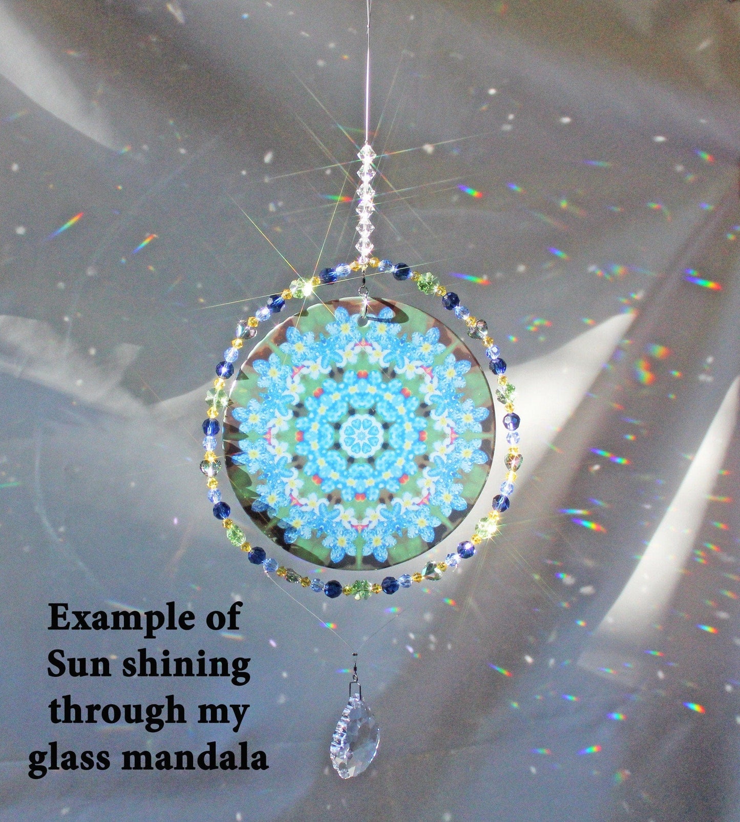 Swarovski Crystals Suncatcher, Flower Mandala Suncatcher, Forget Me Not Design, Rainbow Prisms Heart Crystals Suncatcher, Unique Gifts Women