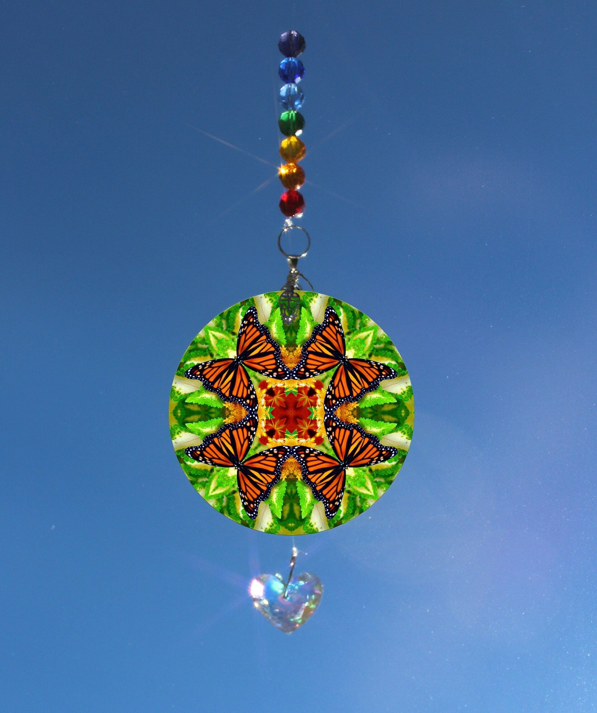 Monarch Butterfly Suncatcher, Crystal Sun Catcher Mobile, Light Catcher, Window Hanging Prism, Rainbow Maker, Butterfly Ornament H