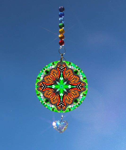 Monarch Butterfly Suncatcher, Crystal Sun Catcher Mobile, Light Catcher, Window Hanging Prism, Rainbow Maker, Butterfly Ornament D