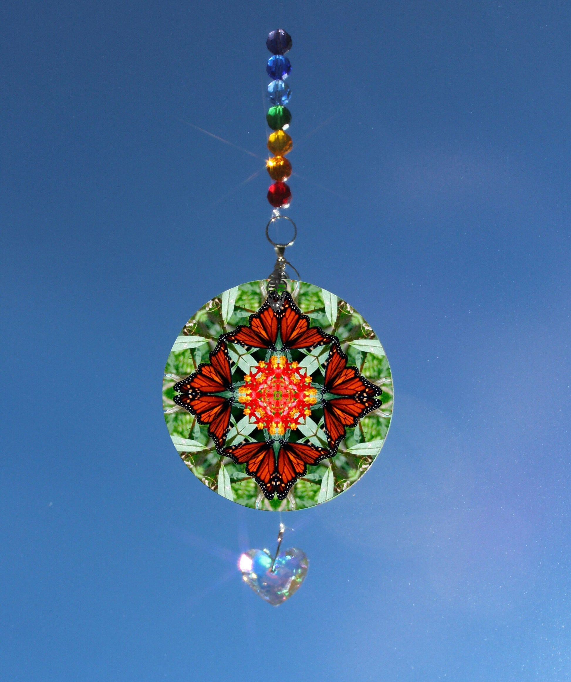 Monarch Butterfly Suncatcher, Crystal Sun Catcher Mobile, Light Catcher, Window Hanging Prism, Rainbow Maker, Butterfly Ornament A