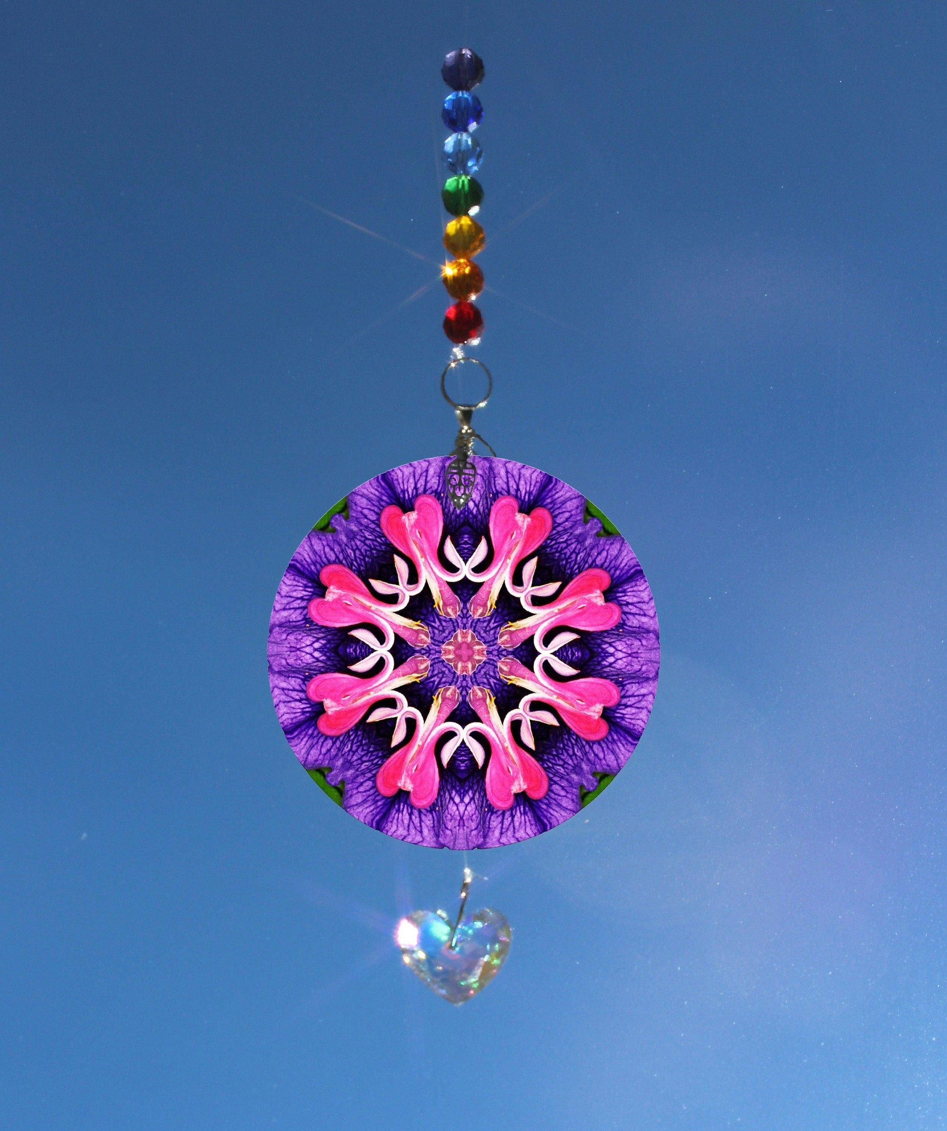 Heart Flower Suncatcher, Sacred Geometry Mandala, Window Décor, Sunlight Catcher, Crystal Art Gifts, Hippie Decorations, Unique Gifts Women